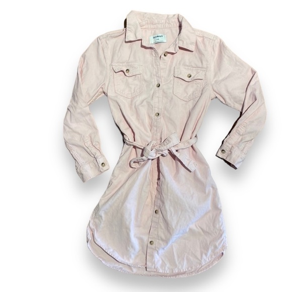 Girls Pastel Baby Pink Corduroy Button Down Shirt Dress 100%cotton large L - Picture 1 of 5